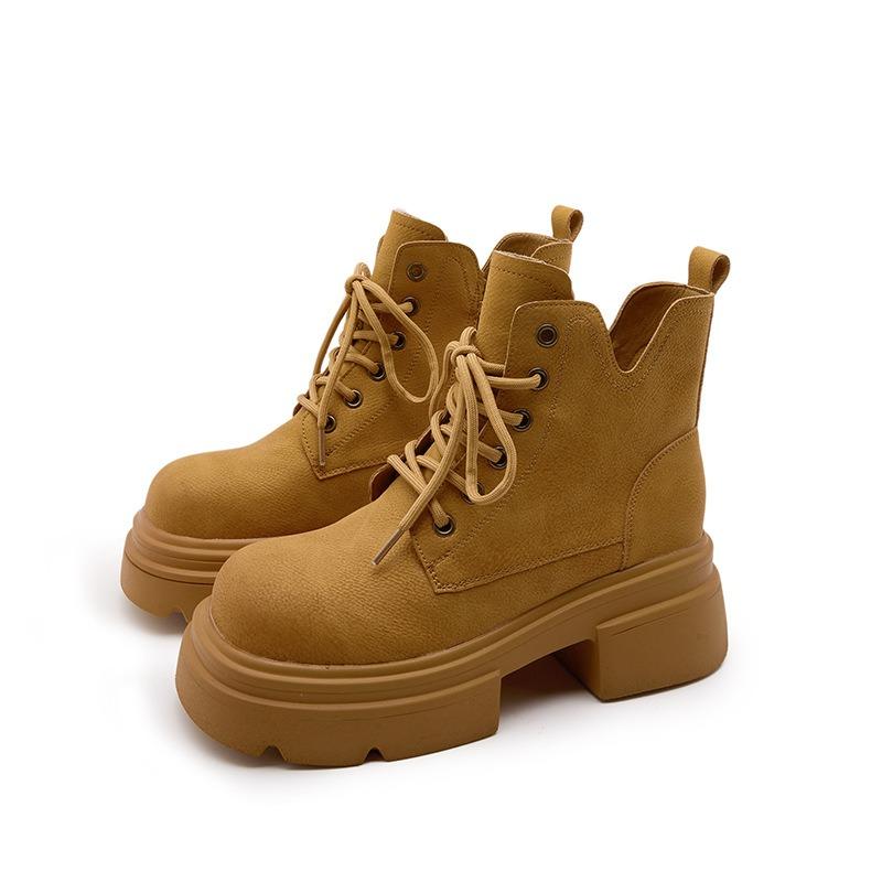 Rhubarb Martin boots women's autumn fashion casual short boots thick heel retro boots women's versatile