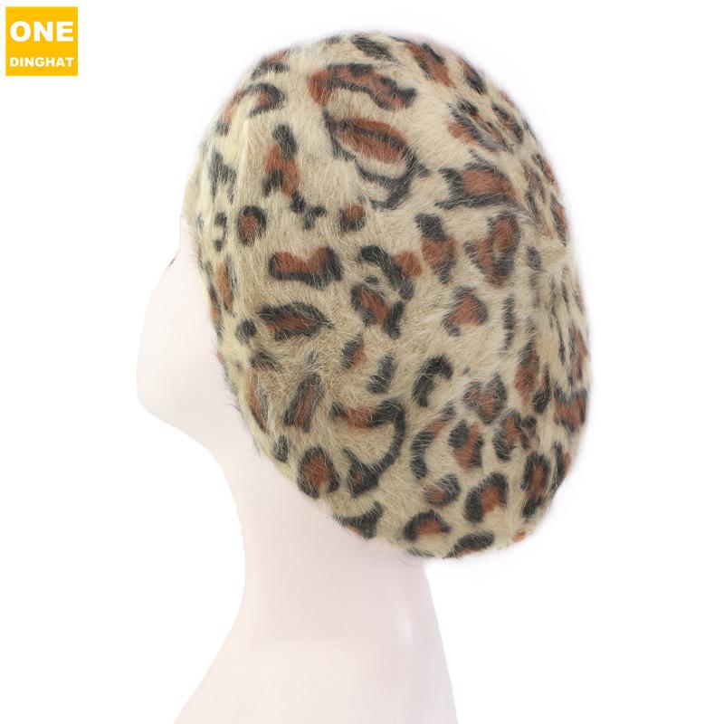 

Осенне-зимняя шапка с леопардовым принтом, берет из кроличьей шерсти, модная женская шляпа-бутон Jdm-180D One size