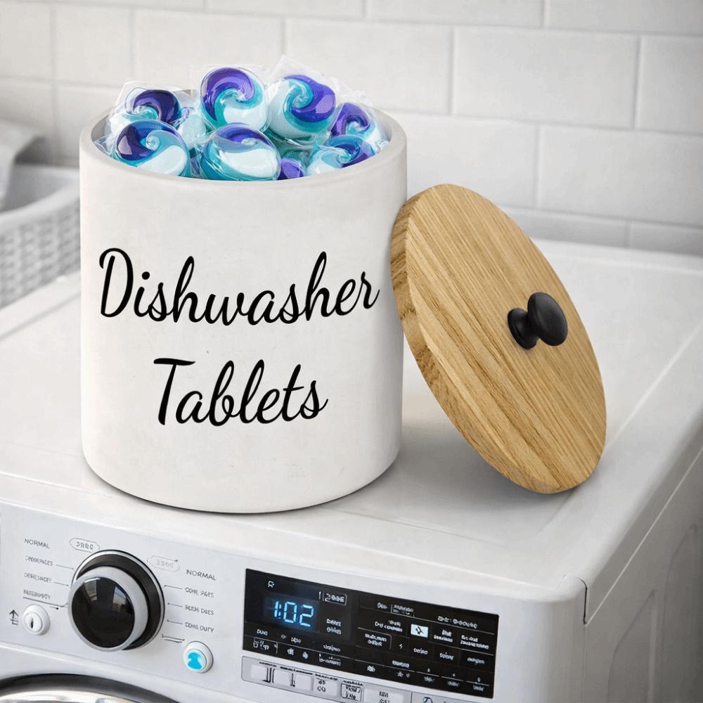 Wide Opening Dishwasher Pod Container Wood Laundry Pods Container Kitchen