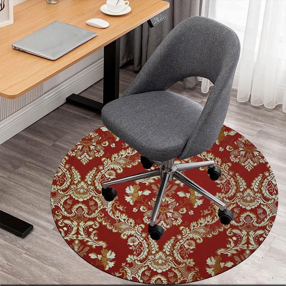 

Elegant Red Damask Fabric with Gold Floral PatternsRound Non-Slip chair mat chair carpet for office Rugs for Office Decor Gift For Valentine s Day Mot 80cm by 80cm