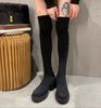 Fashion Women Over-the-knee Boots Fall/Winter Elasticknitting Round Toe Platform Shoes Fashion Western Cowboy Thick heel Designer Boots