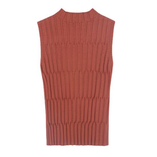 Women Bottoming Vest Solid Color Tops Collar Sleeveless Knitting Half High Slim Fit Tank Tops