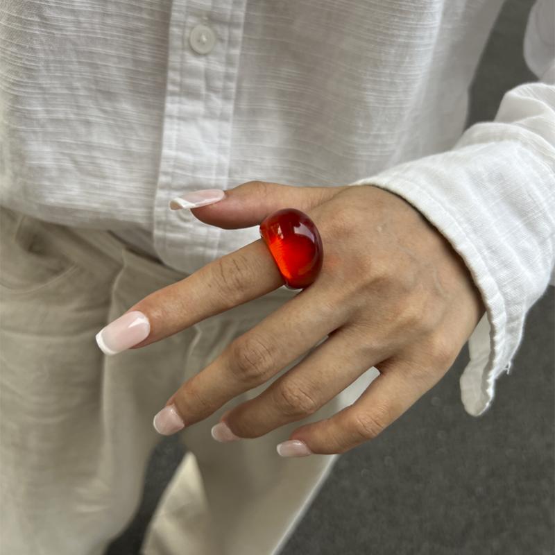 Ins Style Vintage Irregular Transparent Colored Resin Ring New Trend Boho Geometric Finger Rings Aesthetic Jewelry Accessories