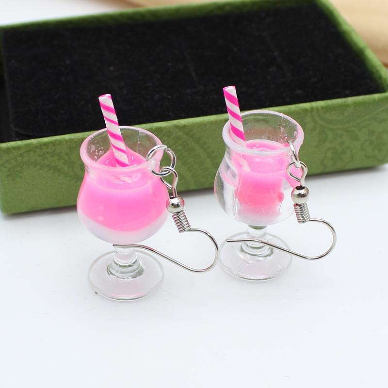 Creative Simulation Red Wine Goblets Makaron Double Beverage Cups Milk Tea Earrings Innovative Cute Accessories