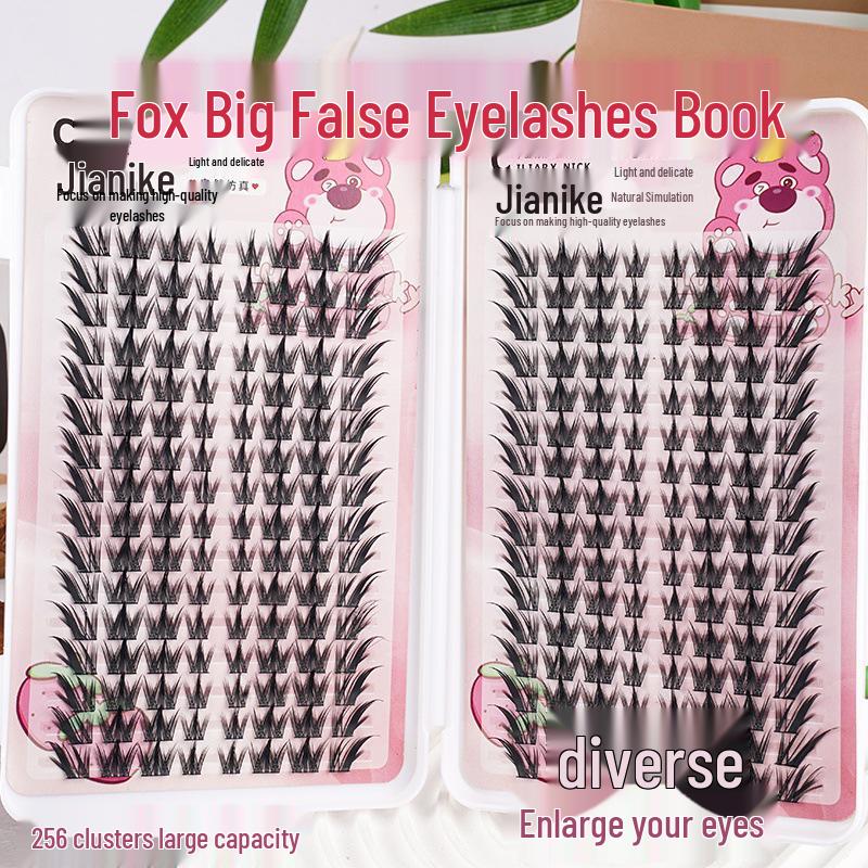 Fox-Style Natural Thick False Eyelashes with Black Stem In a Large-Capacity Book for a Mother-Inspired Look