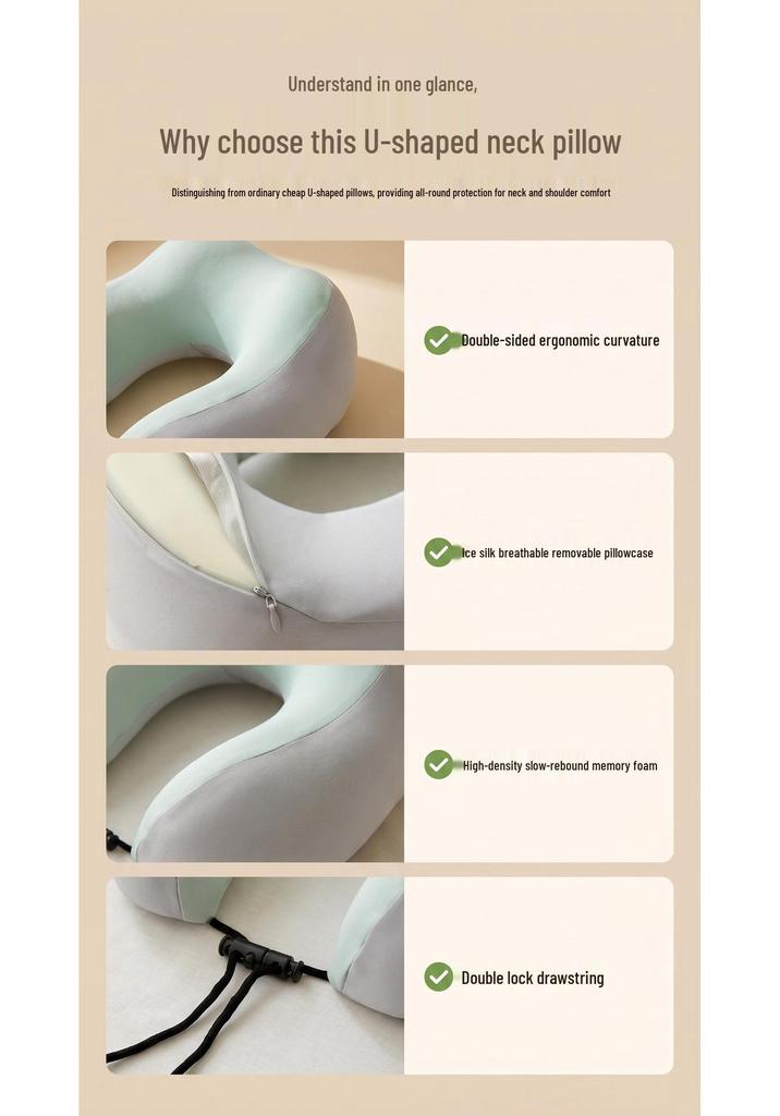 U-Shaped Memory Foam Travel Neck Pillow for Sleep & Airplane Headrest