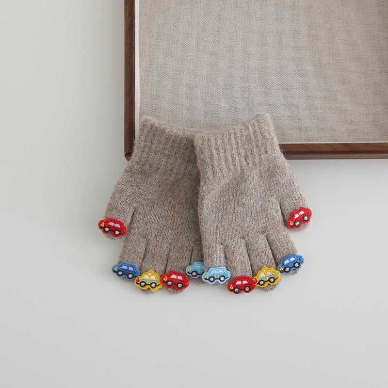 

Winter Boys Girls Cute Cartoon Car Gloves Kids Warm Knitted Gloves Five-Finger Gloves Kindergarden Children Knit Gloves 2-6Y хакі