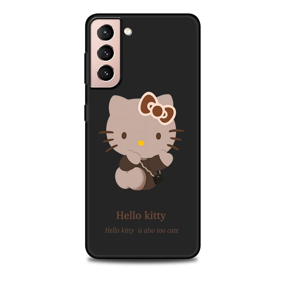 Hello Kitty Cartoon Case for Samsung Galaxy S23 S10e S10 S21 FE S22 S9 S24 Ultra S20 Plus Soft Black TPU Phone Cover Bumper