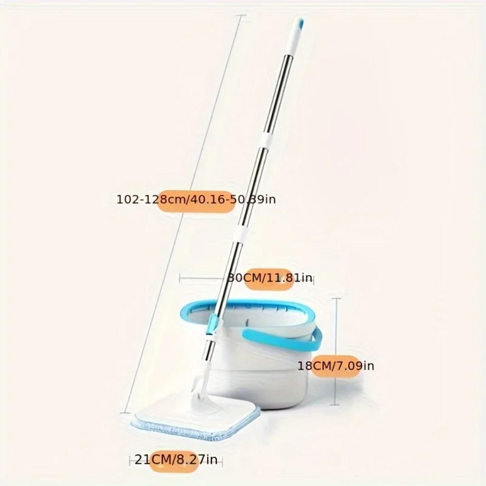 1pc Adjustable Spin Mop and Bucket Set with 1 Reusable Microfiber Pad, 360-Degree Swivel Head, Efficient Cleaning for Home Use, Plastic Material