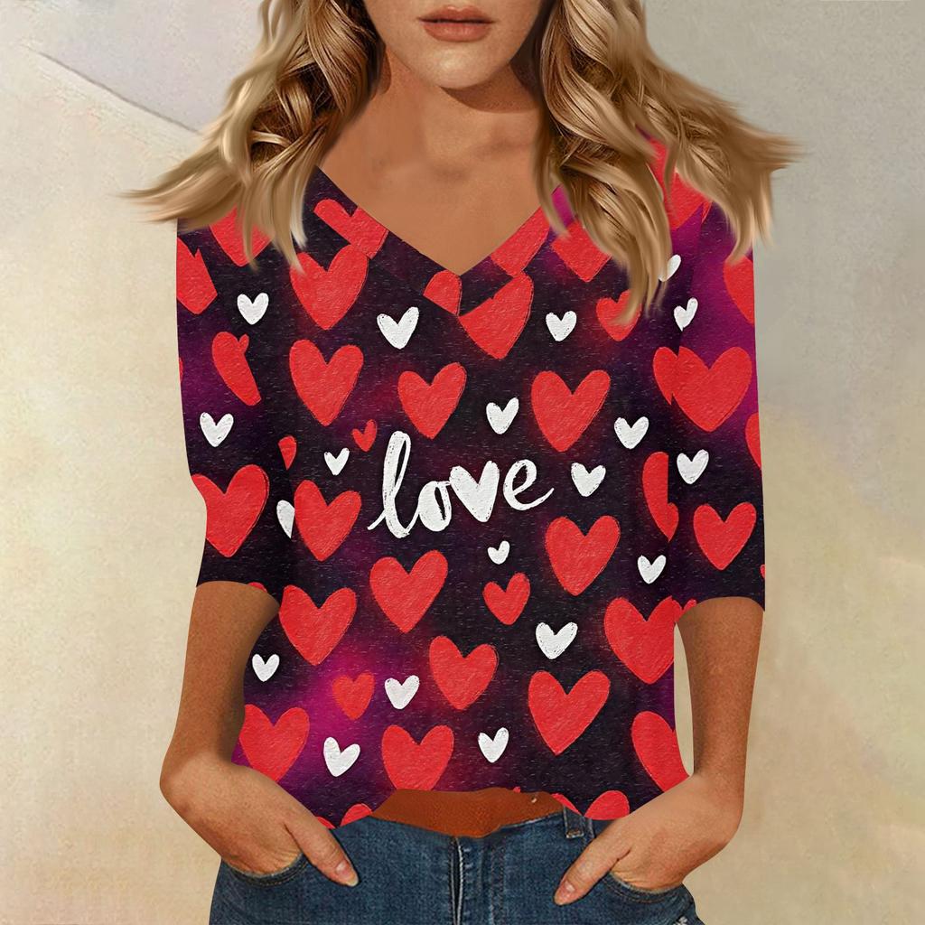 Women's T Shirt Print 3/4 Sleeve Daily Weekend Fashion Basic V- Neck Regular Top