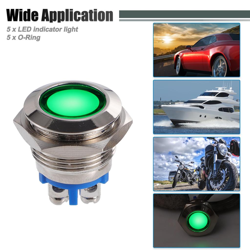 X AUTOHAUX 5pcs Indicator Light 16mm 12V AC DC Metal