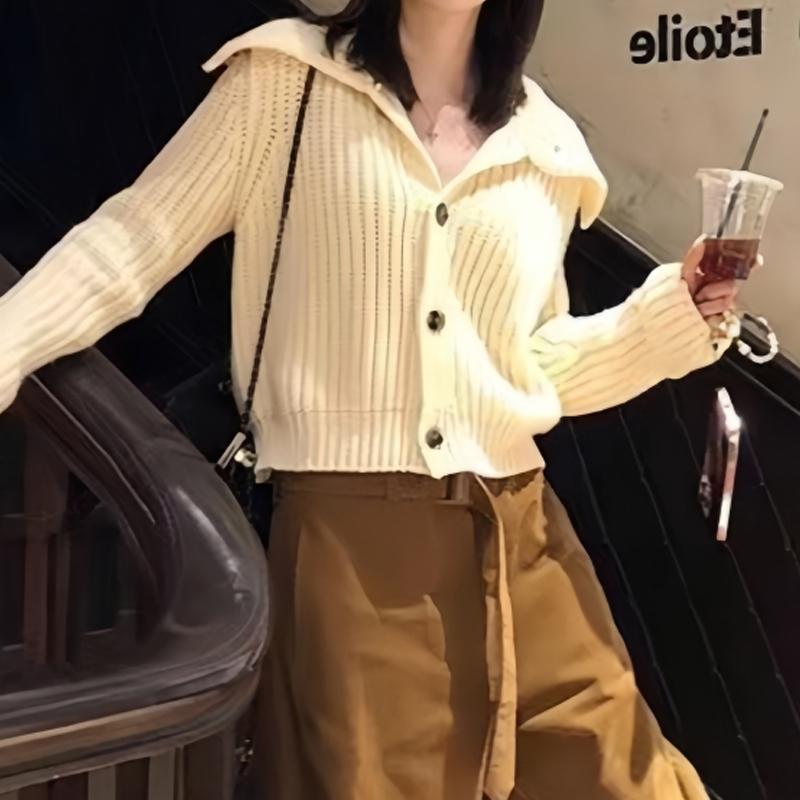 Korean Fashion Knitted Cardigan Women Autumn and Winter Sweater Elegant Loose Long Sleeve Lapel Versatile Sweaters Jacket Solid Casual Simple Clothing