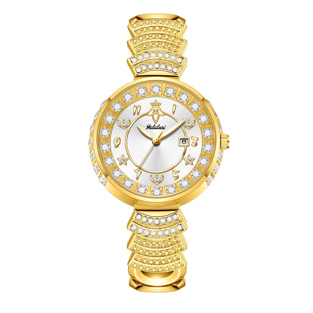 YaLaLuSi Women's Water-Resistant Quartz Watch with Vintage Green Dial and Diamond-Set Bracelet—Perfect as a Gift Reloj Mujer