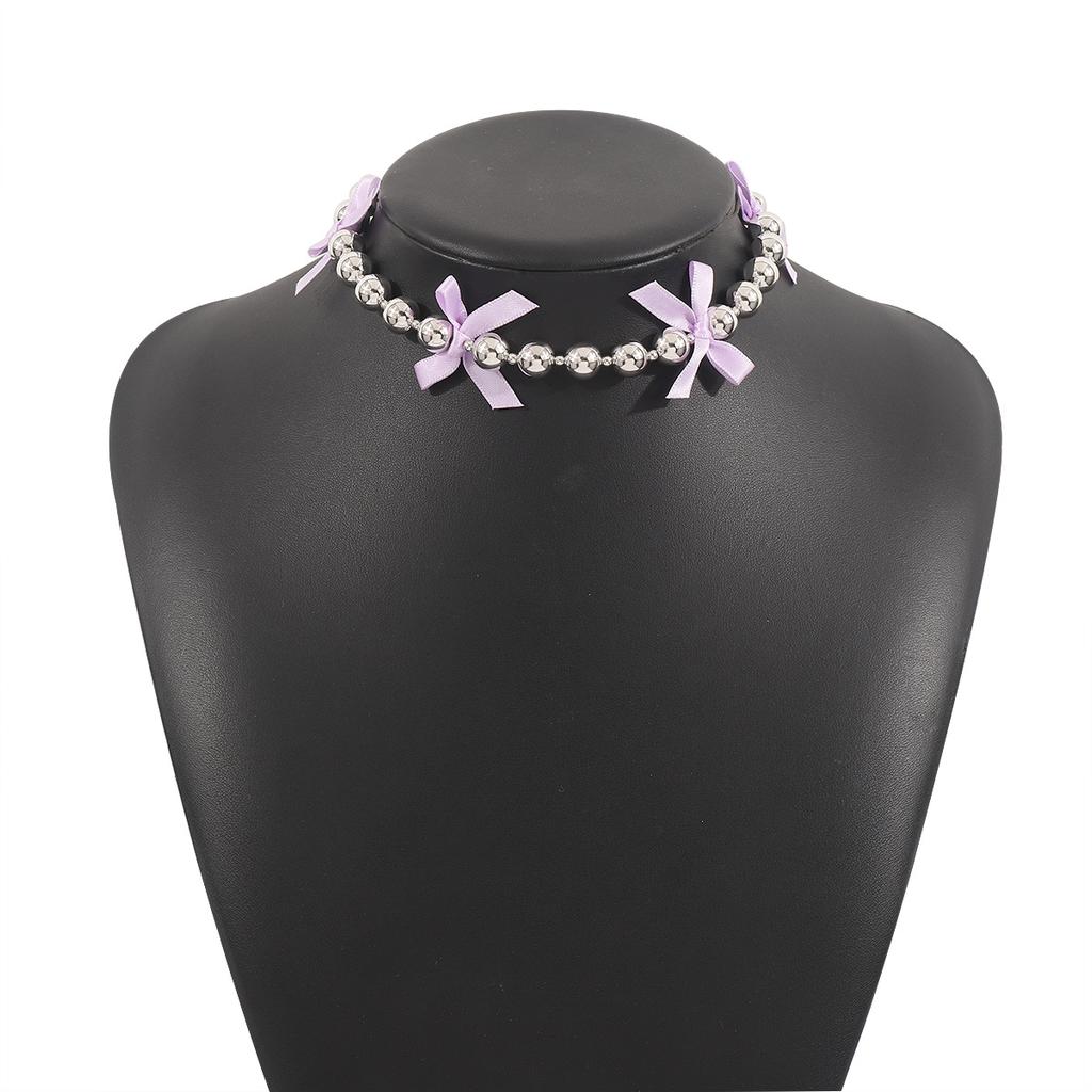 Tooxika Temperament Premium Feeling Collarbone Chain Spice Girl Style Bowknot Beaded Necklace
