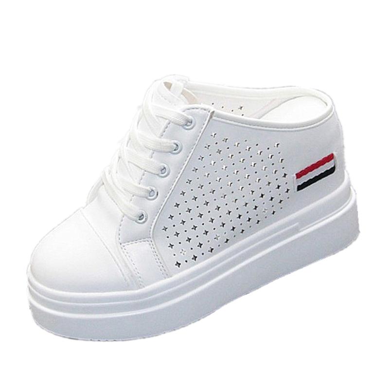 Fashion Baotou Half Slipper Inside Increase 10cm Women's Shoes A Slipper Lazy Shoes Port Wind Slipper Without Heel Small White Shoes