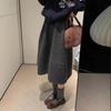 Sehr empfehlenswert! Damen Retro Wollfaltenrock, schmal geschnitten, mittellang, koreanischer minimalistischer Stil für Herbst/Winter.