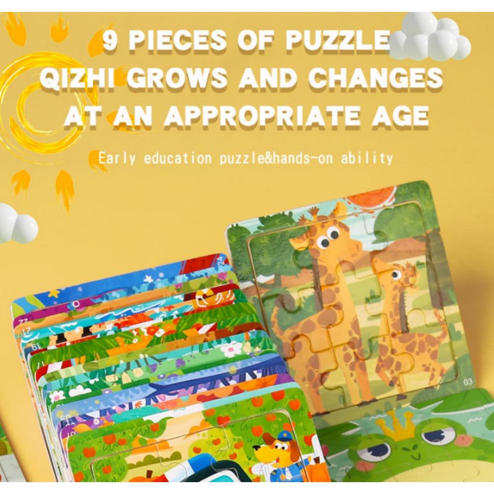 9-Piece Wooden Children'S Jigsaw Puzzle Toy For Early Childhood Education Cartoon Animal Transportation Cognitive Puzzle