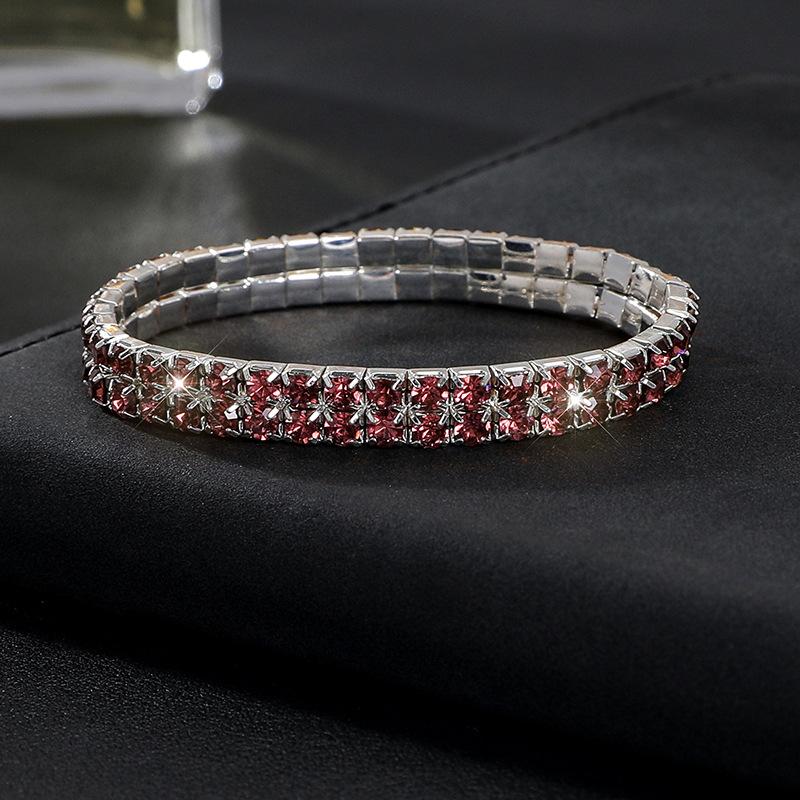 Vollbesetztes Diamantarmband Übertriebenes Strassarmband Kristall Zweireihig Elastisches Armband