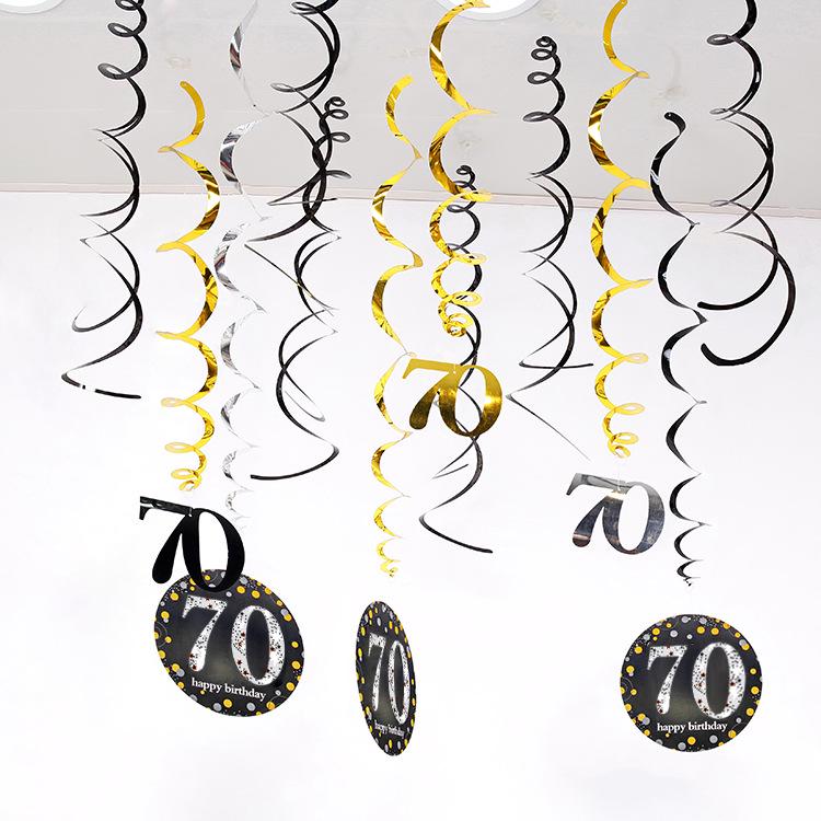 Birthday Party Spiral Hanging Decorations Set - 12 Pieces for 30th, 40th, 50th, 60th Celebrations