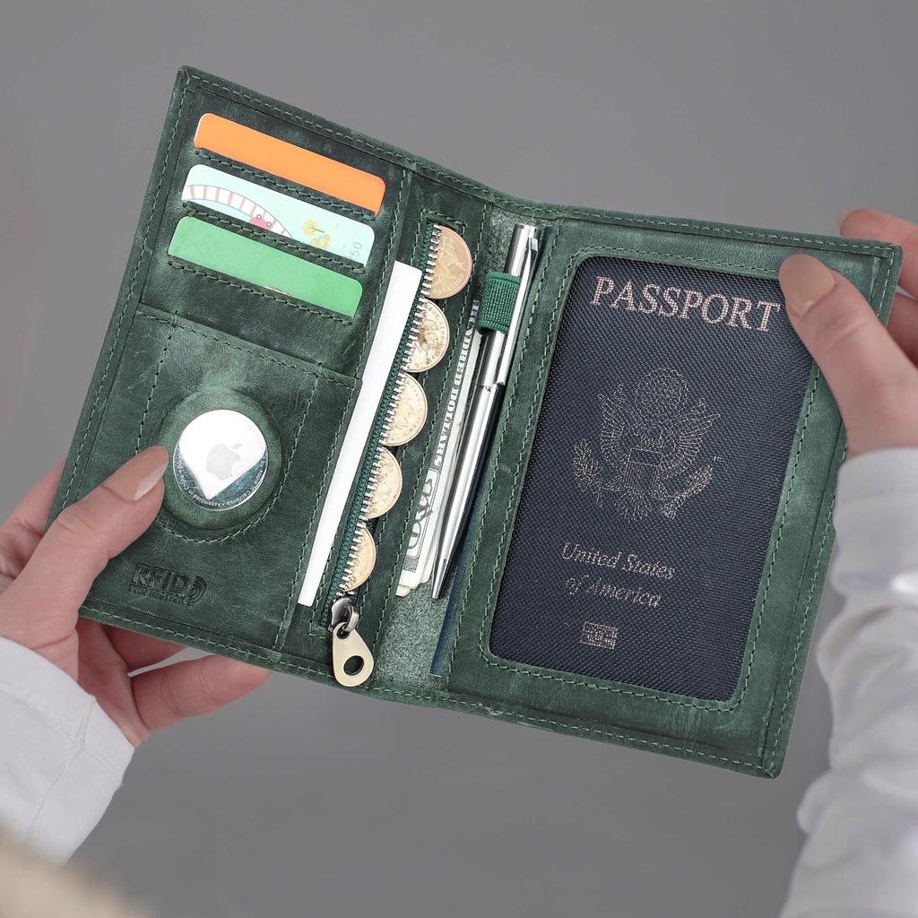 CONTACT'S Genuine Leather Travel Wallet with Passport Holder RFID Blocking Business Credit Card Holder Anti-lost Purse
