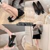 Sheepskin~ The same inner height increase leather square head bow commuter ballet shoes women's flat shoes