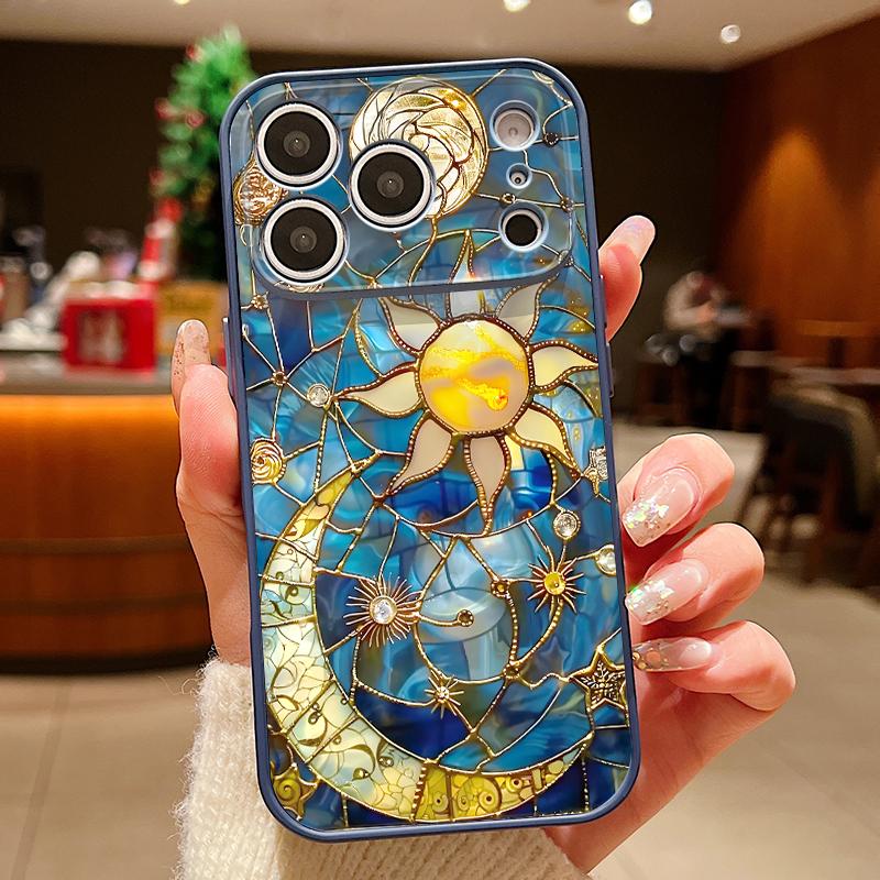 

Vintage European Style Case For iPhone 17 Pro Max Funda iPhone 16 15 14 13 Pro Max Magnetic For Magsafe Hybrid Slim Matte Cover Moon Stars Pattern iPhone 13 синий