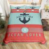 Anchor Compas Soft Duvet Cover Nautical Warm Comforter Cover Ful King Geometric Stripes Beding Set Coastal Adventure Theme Comfortable Quilt Cover