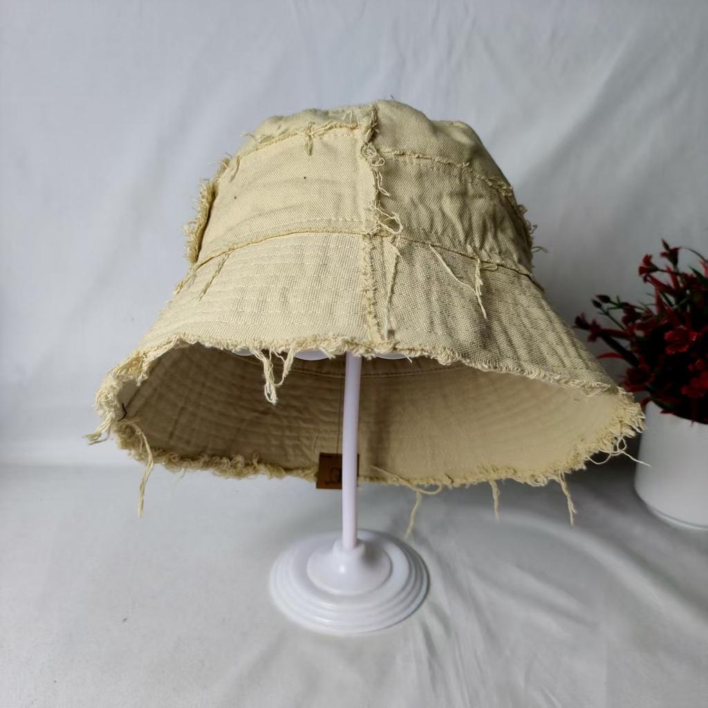 Distressed Washed Vintage Punk Double-sided Bucket Hat Man Woman Summer Ripped Rough Selvedge Y2K Sun Hat