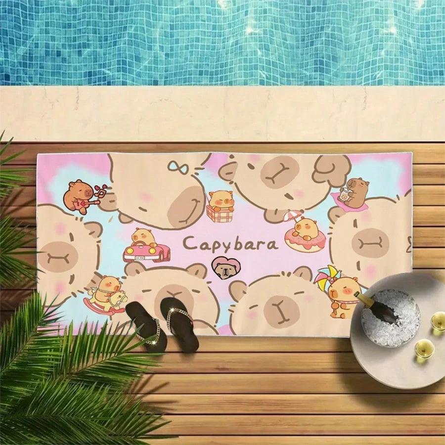 Capybara Cartoon Beach Towel Quick-Drying Small To Largetowel For Beach Pool Sport Yoga Gym Home Towel Gift For Friend Sand Free