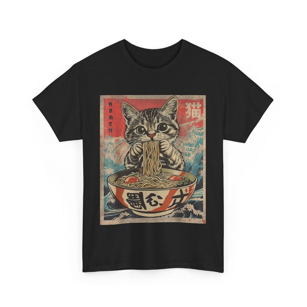 Cat Eating Ramen Noodles Kawaii Anime Manga Japanese Food T-Shirt