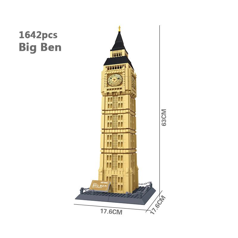 City Architecture Model Building Blocks Studio Temple Taj Mahal Big Ben Eiffel Tower London New York Germany Construction Toys