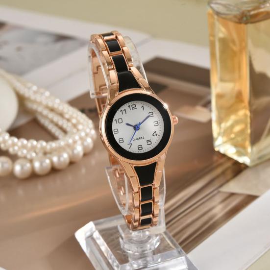 Ladies Quartz Watch Round Band Wristwatch Strap Analog Watch Contrasting Color Dial Slim Women Bracelet Gift