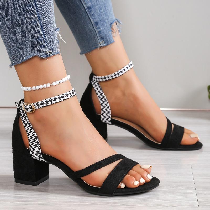 Fashion Women Heels Sandals New Summer Sandal Fashion Square Low Ladies Elegant Dress High Heels Sandal Shoes Outdoor Casual Slides