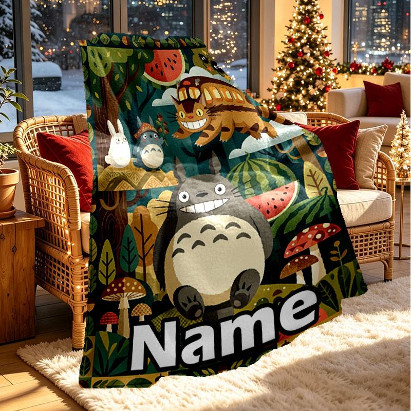 Custom Name Personalized My Neighbor Totoro Print Blanket, Home Decor, Bedroom, Sofa, Camping, Couch, Gifts for Birthday Christmas