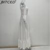 BITCED Spring Women's Collection: Elegant Solid-Color High-Waisted Strapless Dress with Flowing Skirt