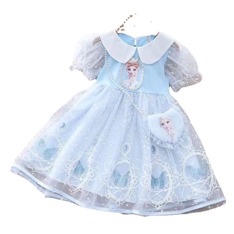 Girls Dress Cotton Cartoon Splicing Mesh Party Princess Dresses Girls Birthday Clothes