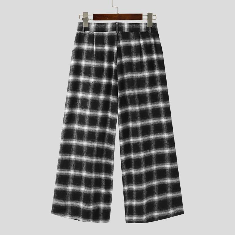 Осенние мужские повседневные эластичные брюки на молнии в клетку — фото 3