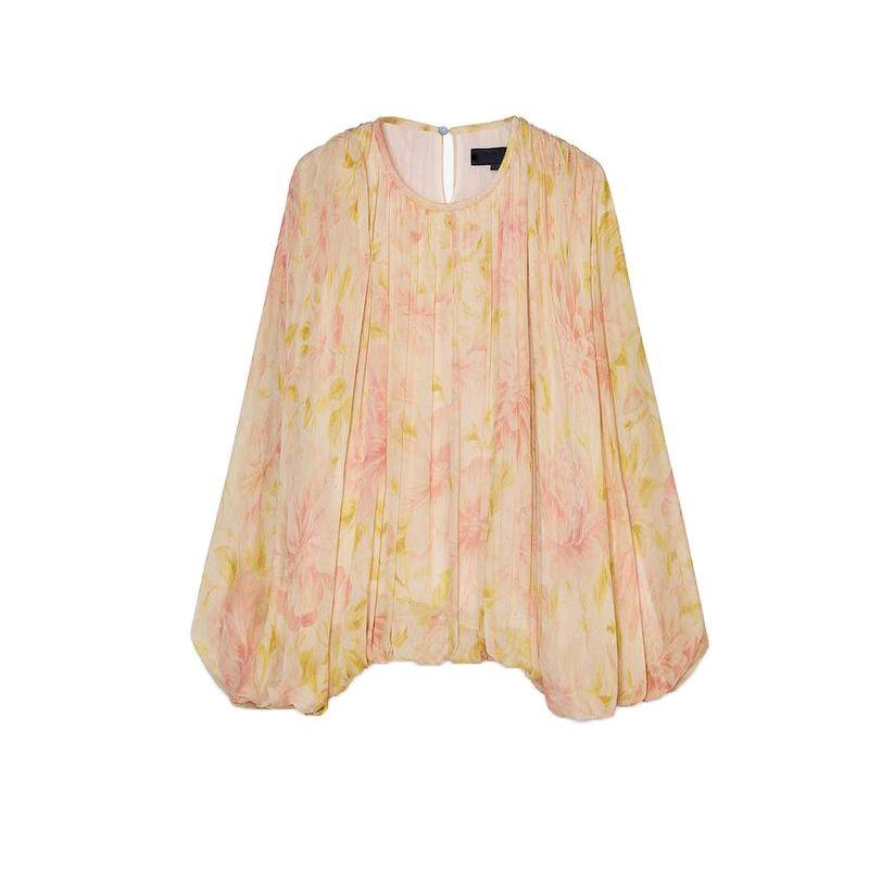 

Spring New Women s Clothing Hepburn Style Asymmetric Hem Print round Neck Long Sleeve Shirt Top 2635066 Flower color L