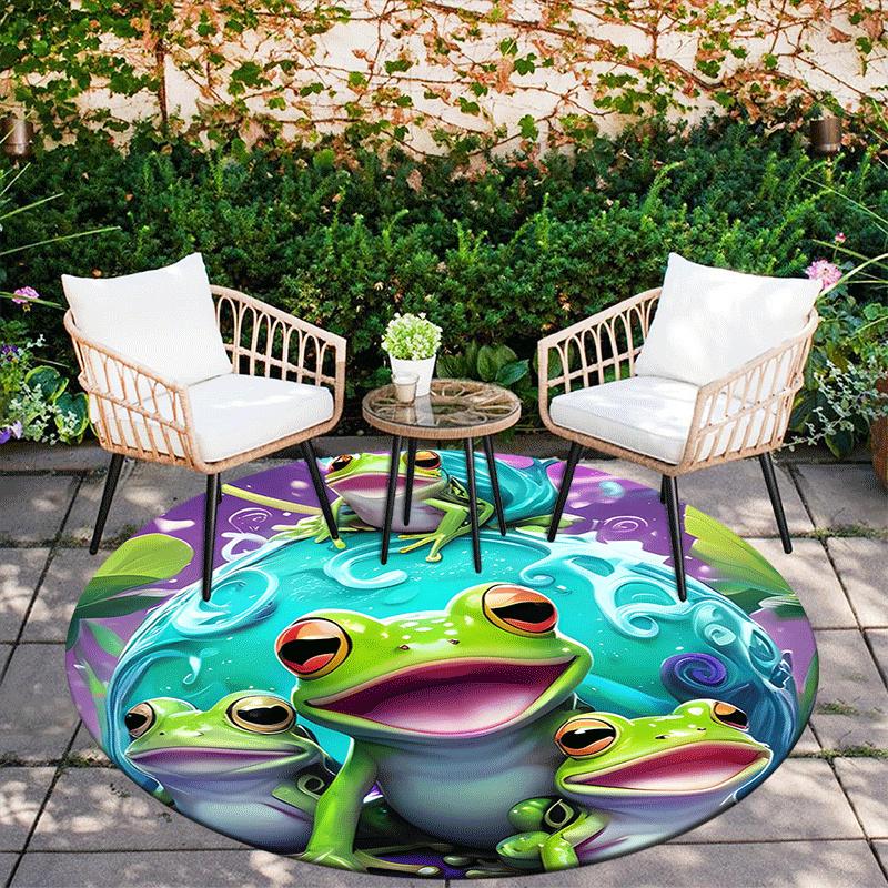 1pc Soft, Absorbent & Non Slip Cute Frog Family Round Rug Soft Circle Rug for Living Room & Bedroom Decor, Chair Mats, and Unforgettable Hom
