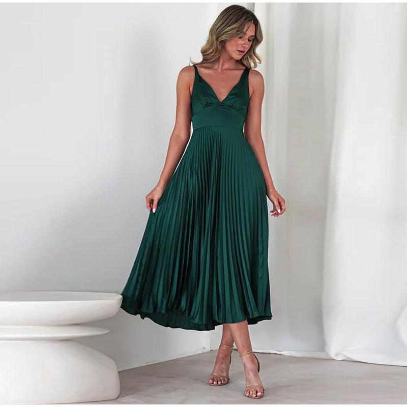 Sukienki Damskie Casualowa Sukienka Bandeau Bez Rękawów Plisowana Elegancka Imprezowa Sukienka A-Line Maxi