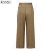 ZANZEA Womens Casual Solid Color Loose Wide Leg Pants