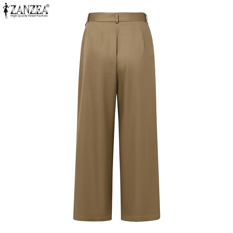 ZANZEA Womens Casual Solid Color Loose Wide Leg Pants