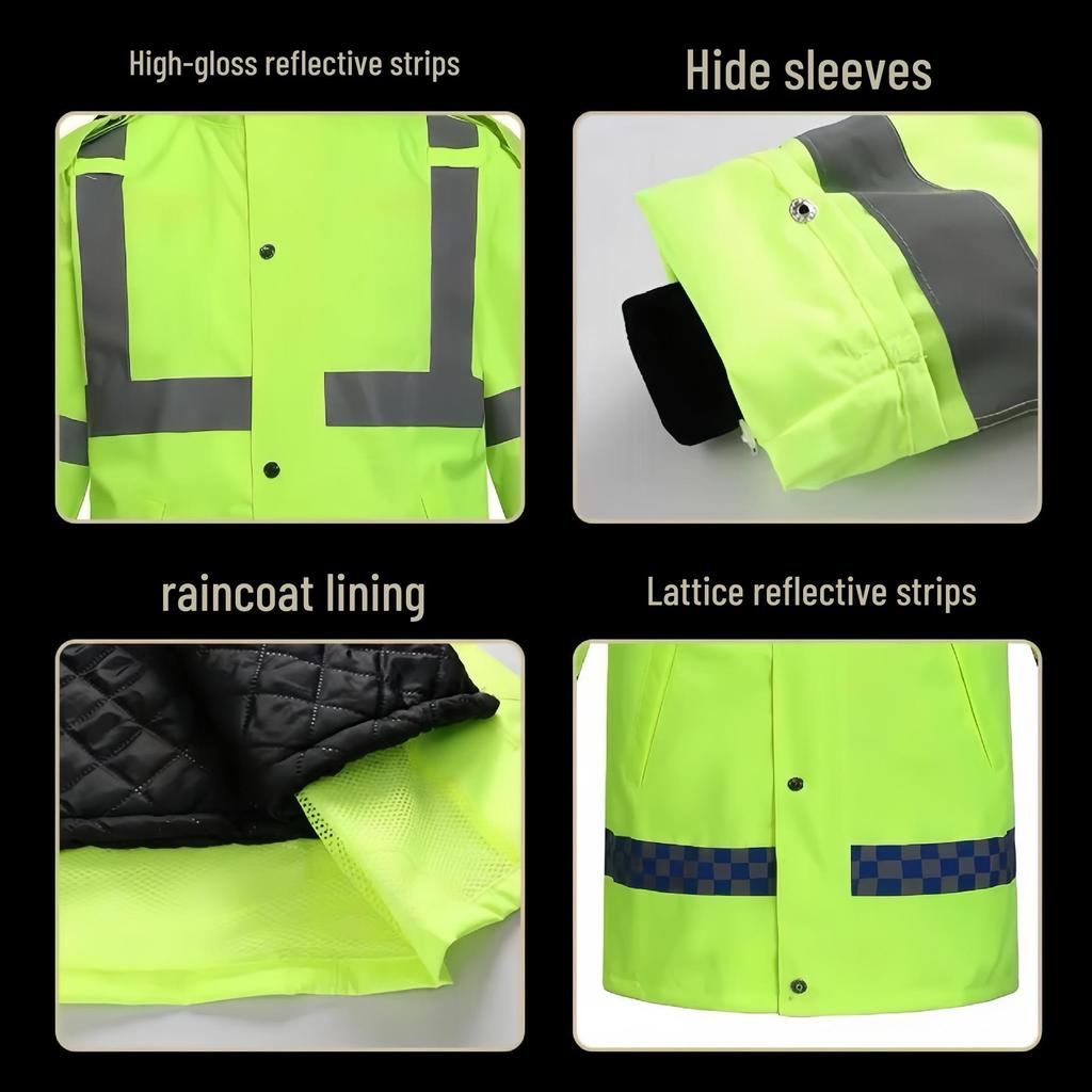 High-Speed Reflective Winter Cotton-Padded Raincoat & Pants Set for Outdoor Use