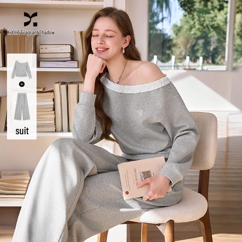 Xiangying Women s Off-Shoulder Ballet Style Sweatshirt & Pants Set M