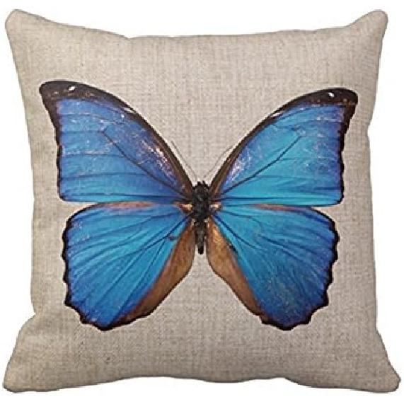 18 X 18 Inch Colorful Butterfly Home Decorative Throw Pillow Case Cushion Cover Blue Butterfly