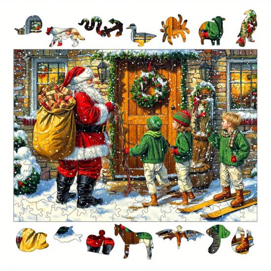 1 Set Puzzle din Lemn de Crăciun Vacanță de Iarnă Moș Crăciun Reni Sanie Puzzle Jucărie Educativă Decor pentru Casă