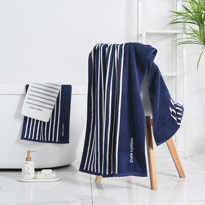 Saf Pamuk Klasik Çizgili Havlu Banyo Havlusu 35 X 75cm, Banyo Havlusu 70 X 140cm Beyaz Mavi İsteğe Bağlı Ev Havlusu