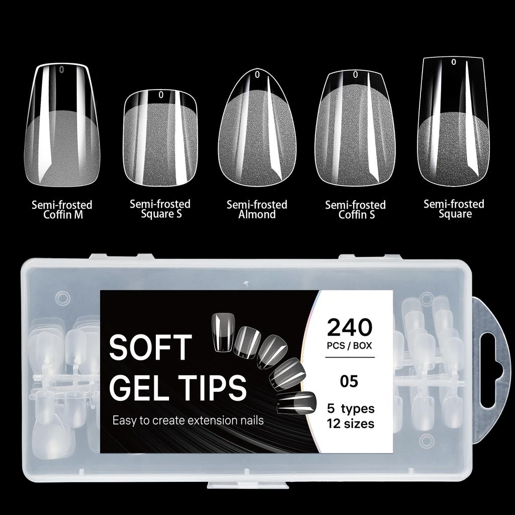 5 In 1 Boxed False Nail Tips Soft Gel Full Cover Semi-matte Capsules Almond French Coffin Fake Nails Extension Press On Nails