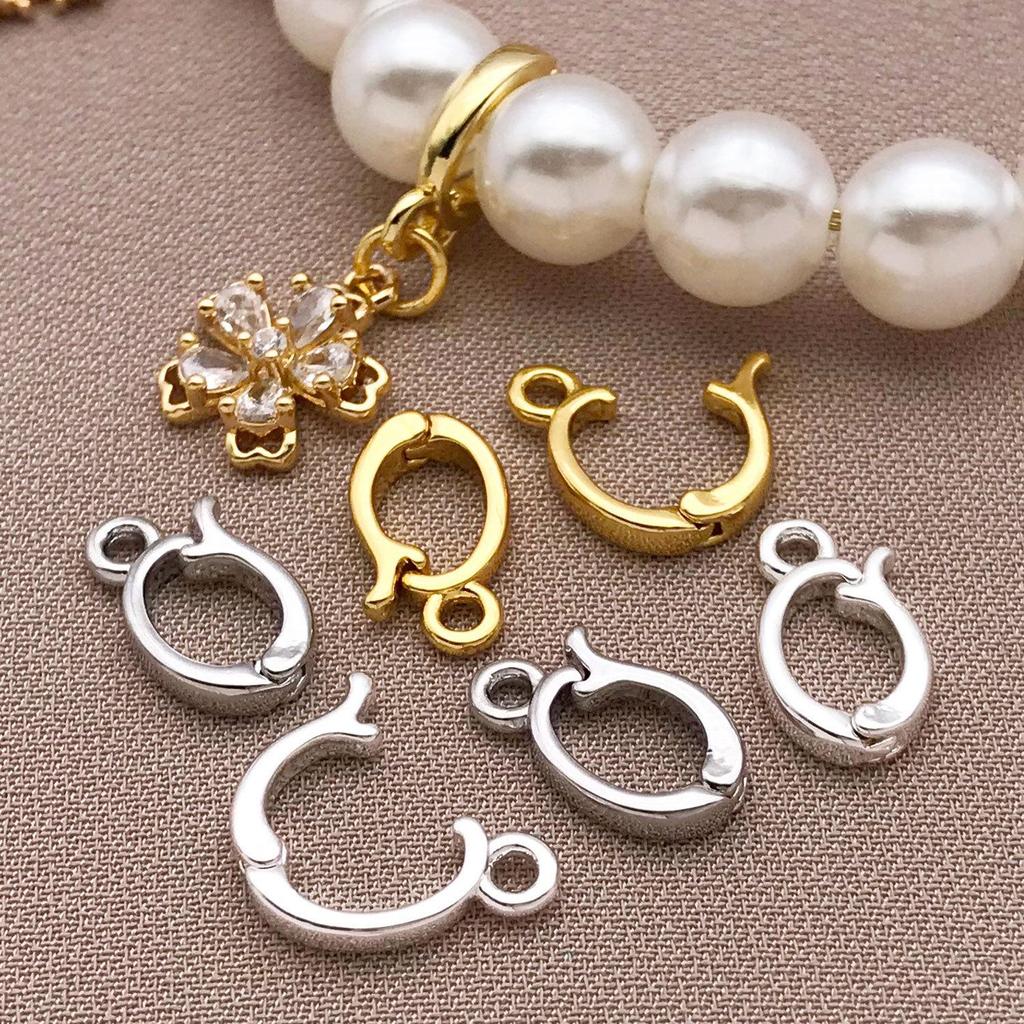 18k Copper-Plated Gold Color Retention Pendant with Openable Clasp for DIY Pearl Necklace or Bracelet with Jade Velvet Ornaments.