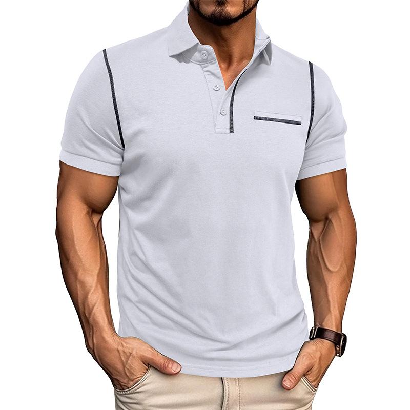 Men s Contrast Stitch Pocket Detail Short Sleeve Polo Shirt S белый